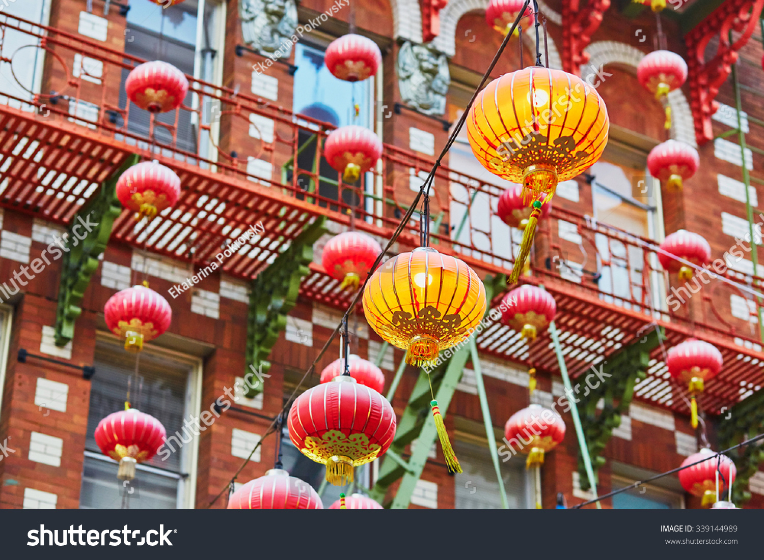 Beautiful red Chinese lanterns in Chinatown of San Francisco, California, USA #339144989