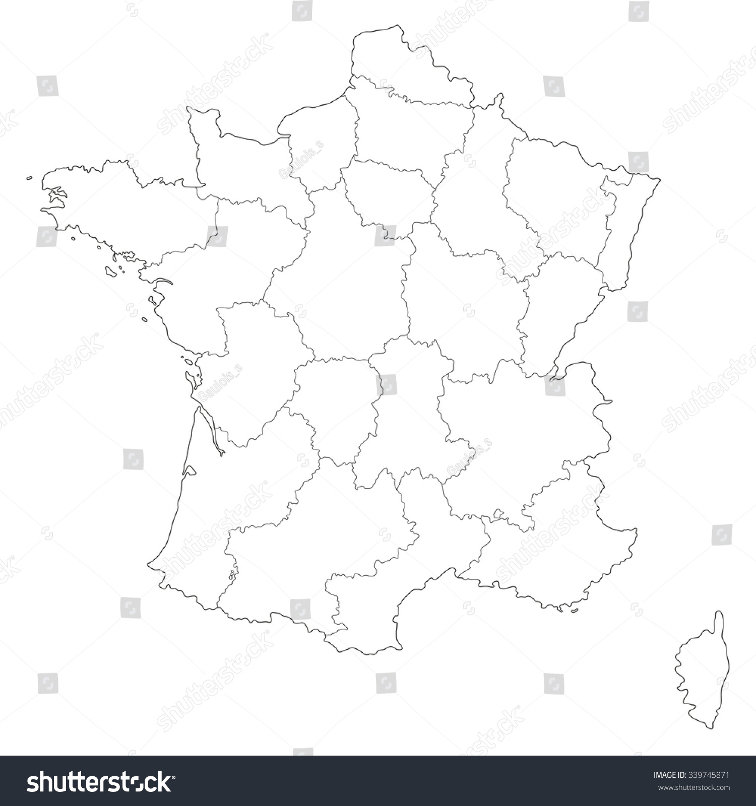 France contour map. Administrative division - Royalty Free Stock Vector ...