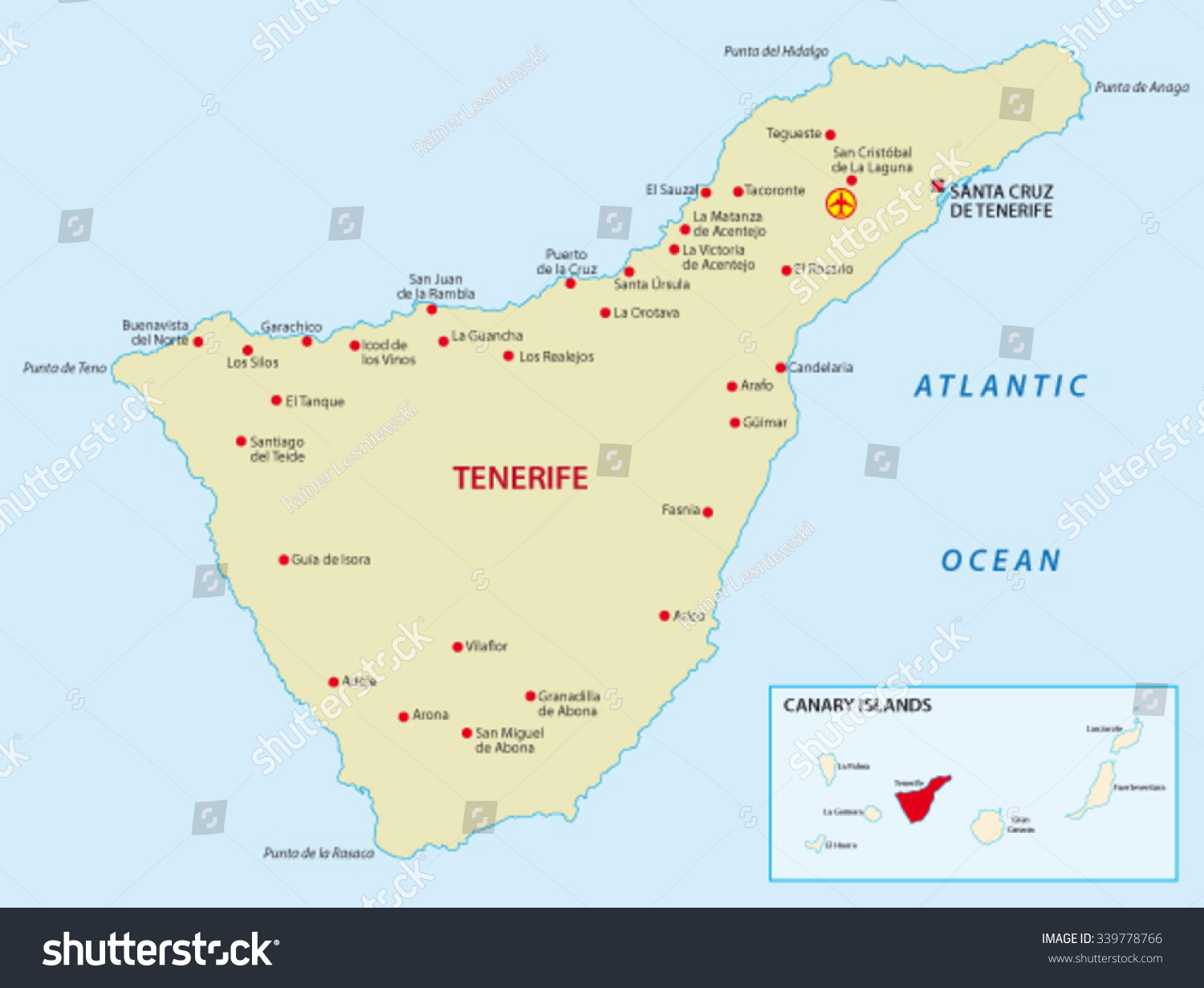 tenerife with overview map - Royalty Free Stock Vector 339778766 ...