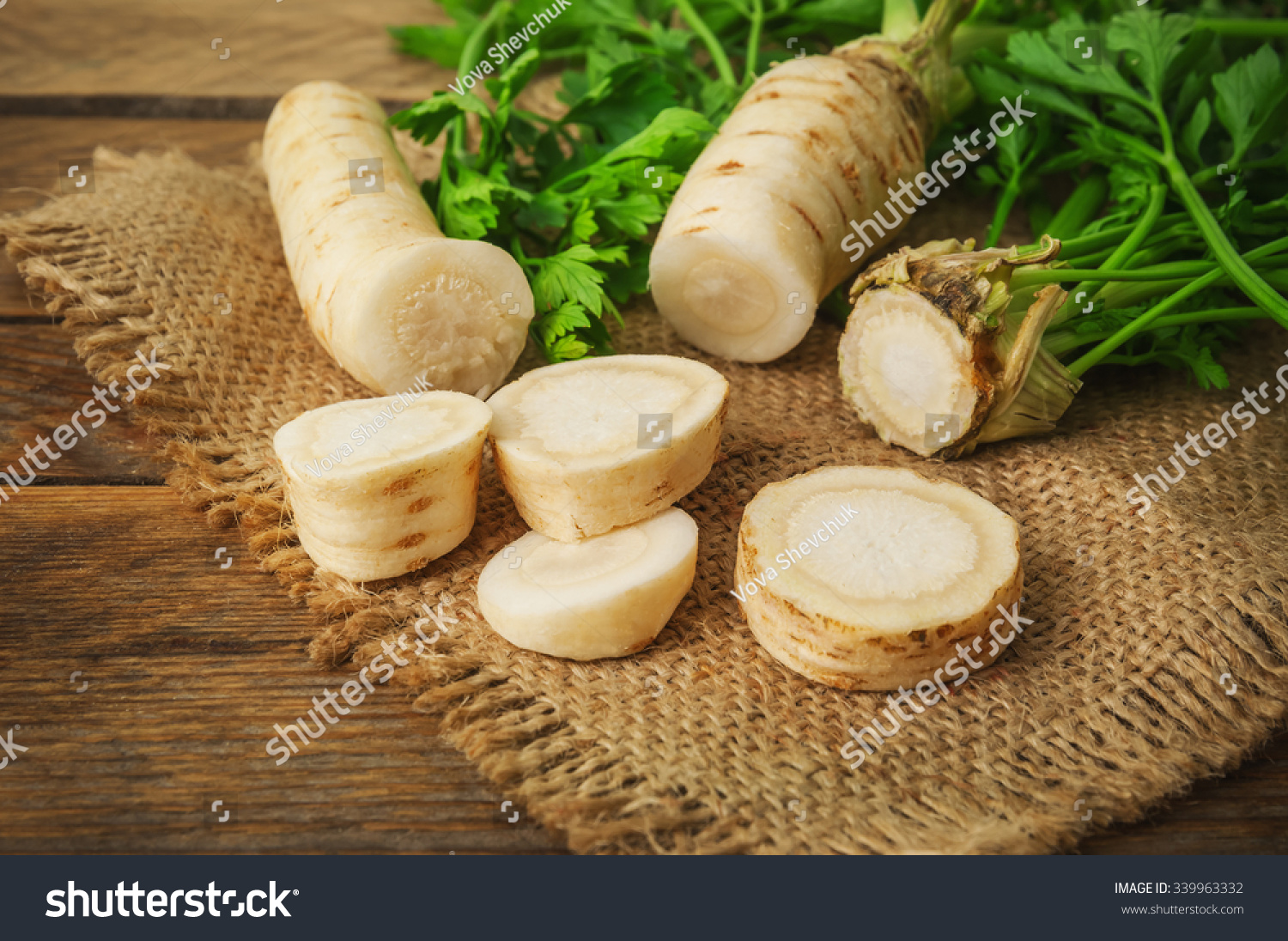 raw and choped parsley root #339963332