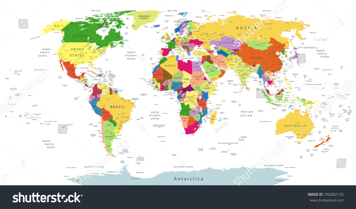 Highly Detailed Political World Map Isolated On - Royalty Free Stock ...