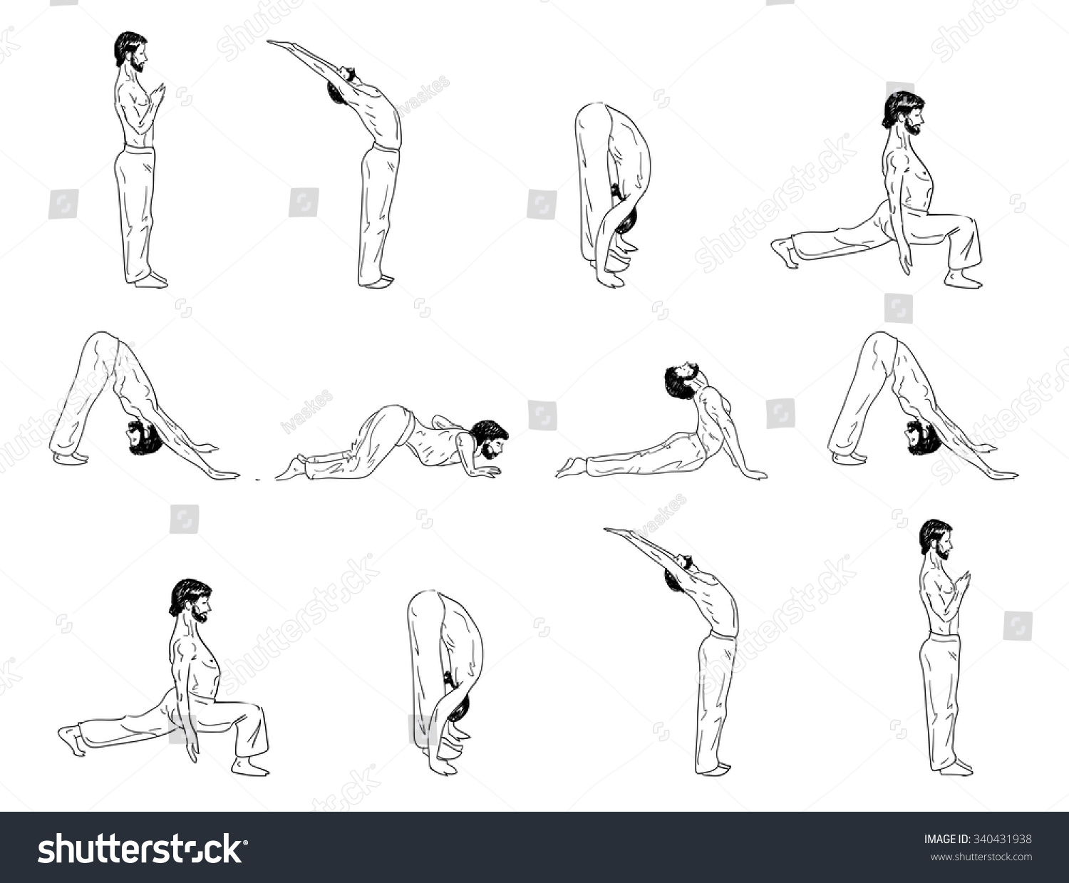 Surya Namaskar - Sun Solution - Royalty Free Stock Vector 340431938 ...