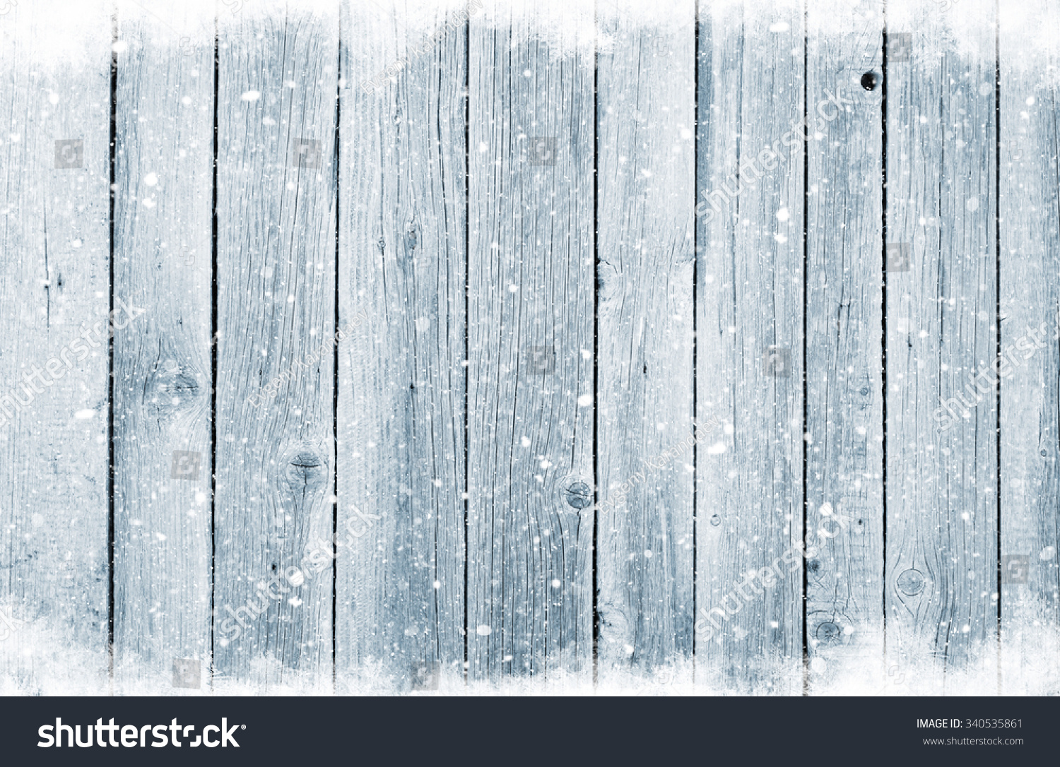 Christmas wooden background with snow #340535861