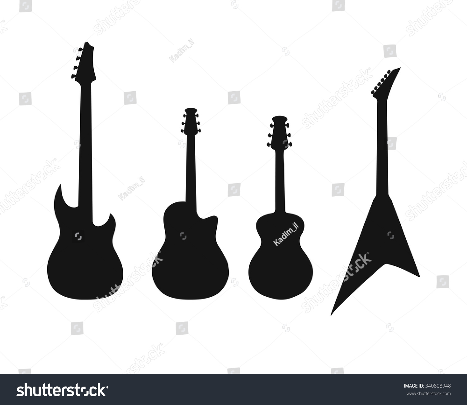 A Set Of Silhouettes Of Various Guitars Bass Royalty Free Stock Vector 340808948 8902