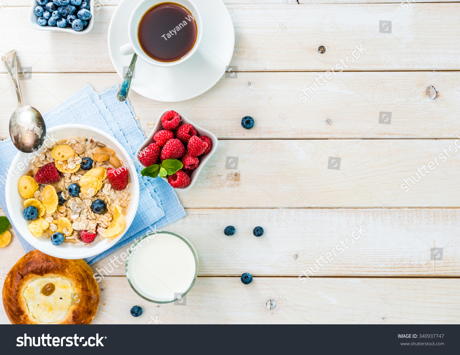 healthy breakfast with text space top view #340937747