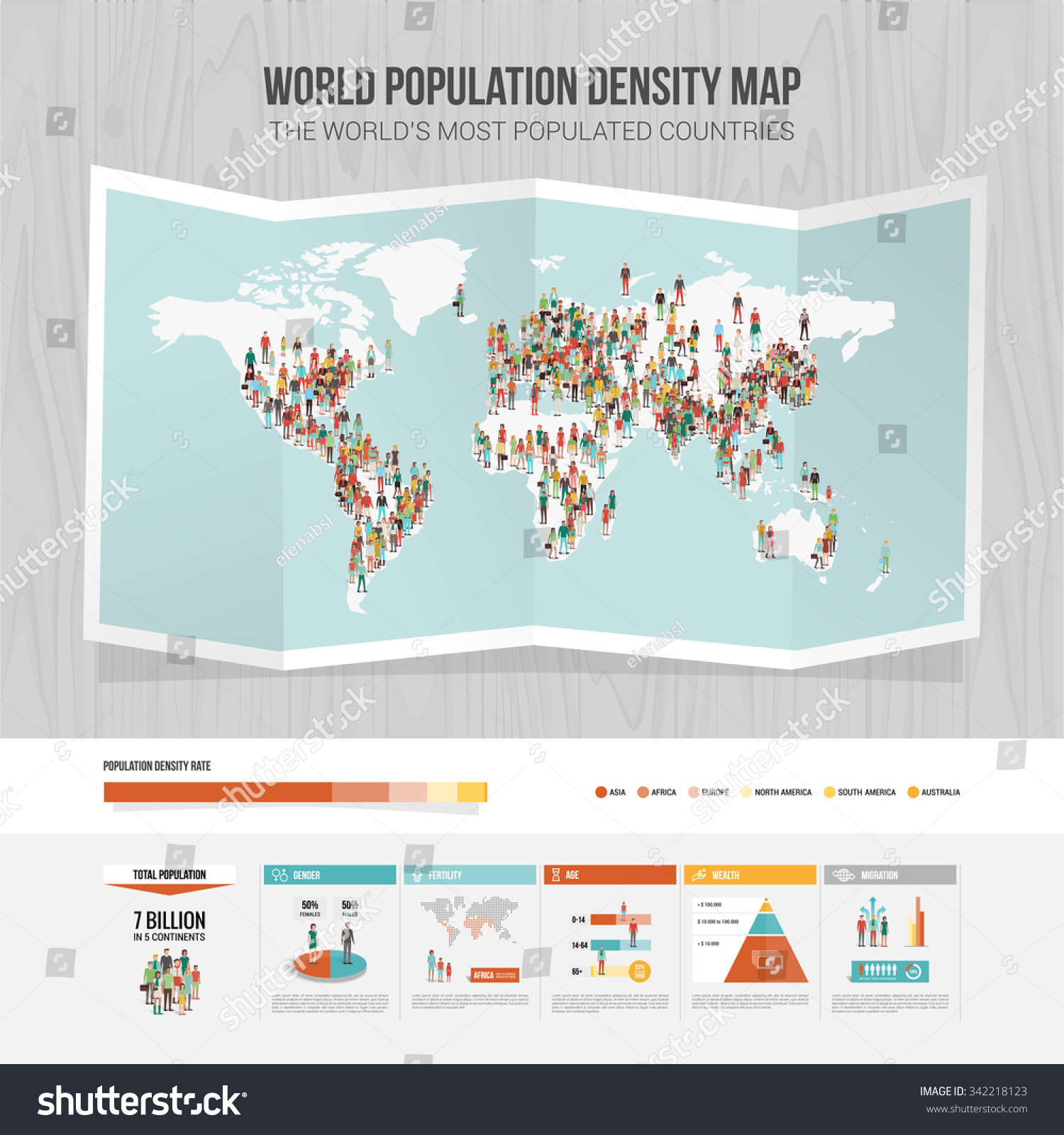 World population density map and demographic - Royalty Free Stock ...