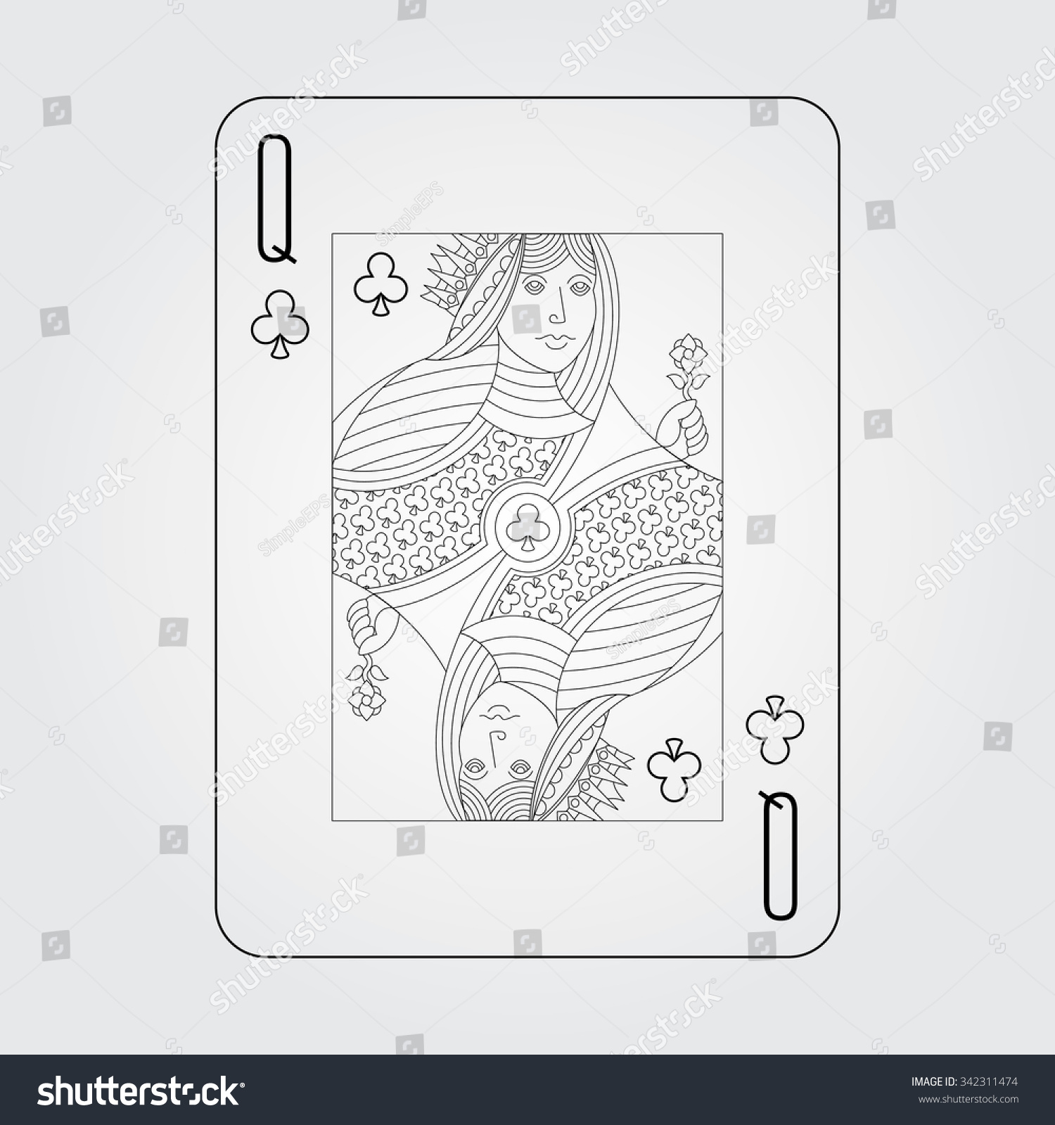 Single playing cards vector: Clubs queen - Royalty Free Stock Vector ...