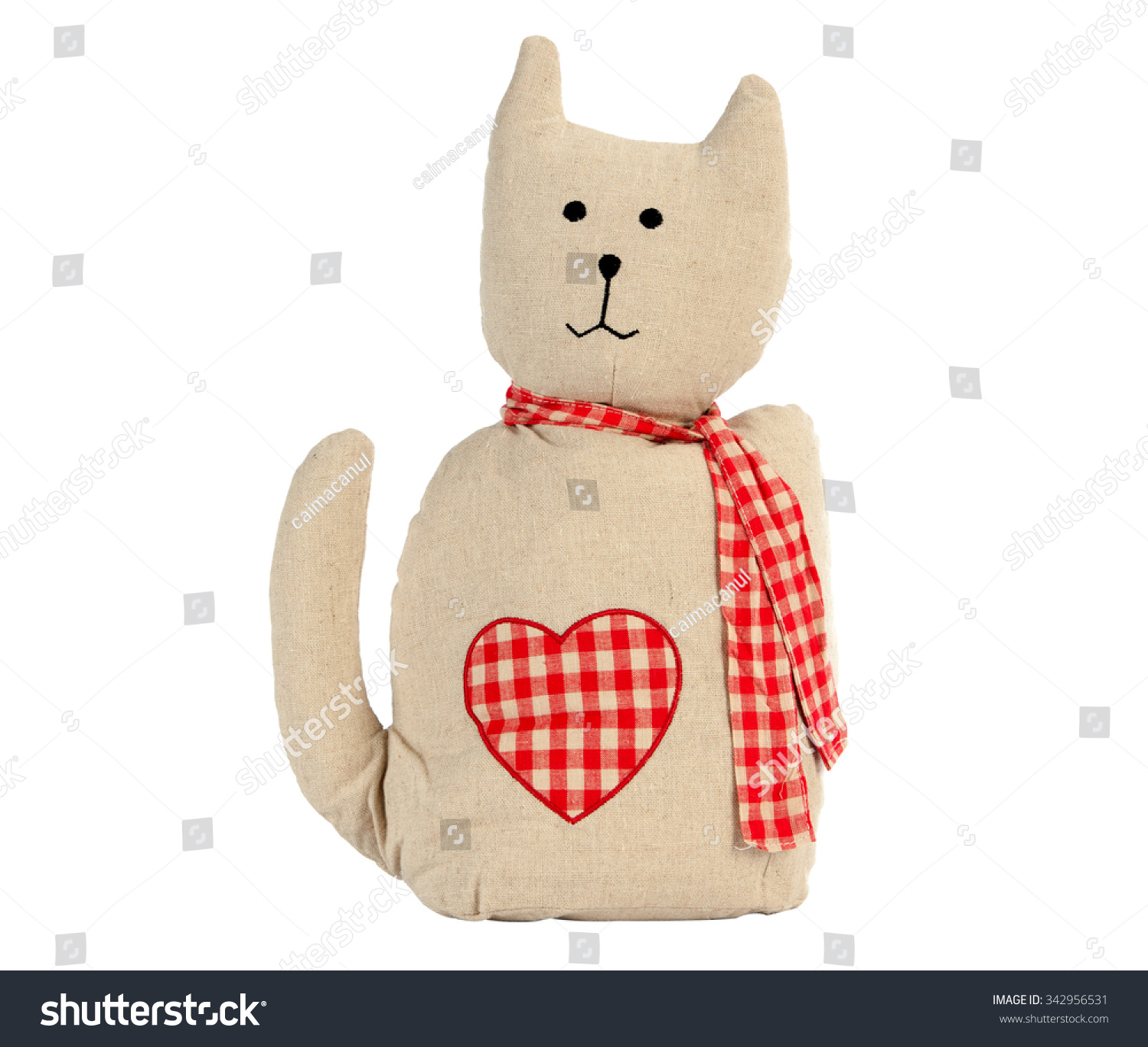 Funny handmade toy cat isolated on white, Pattern Fabric #342956531