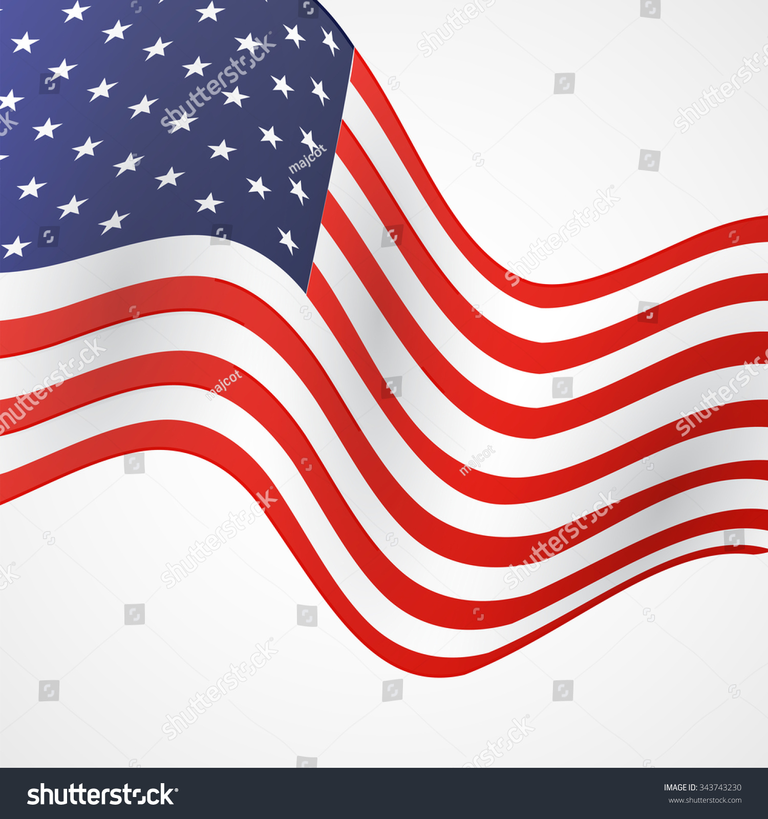 Closeup of American flag on white background #343743230