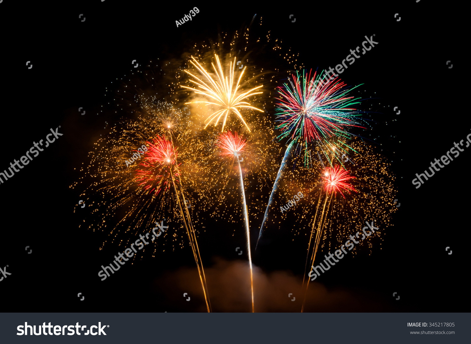 Fireworks light up the sky,New Year celebration. #345217805