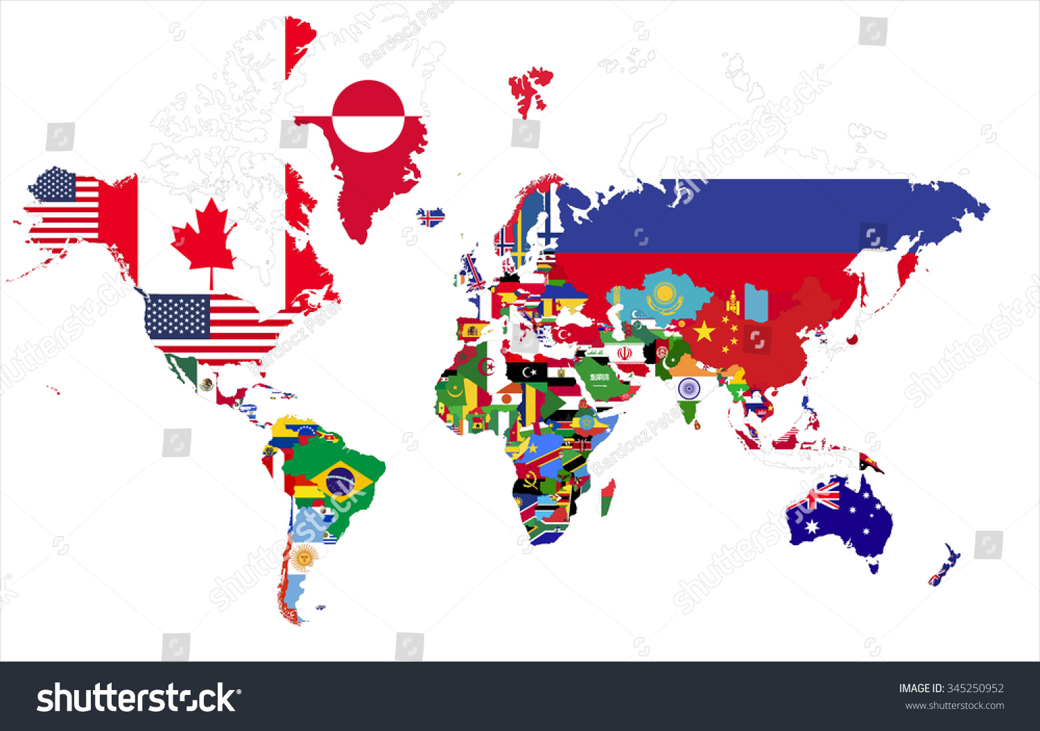 Political Map Of The World With Country Flags Royalty Free Stock Vector 345250952 3305