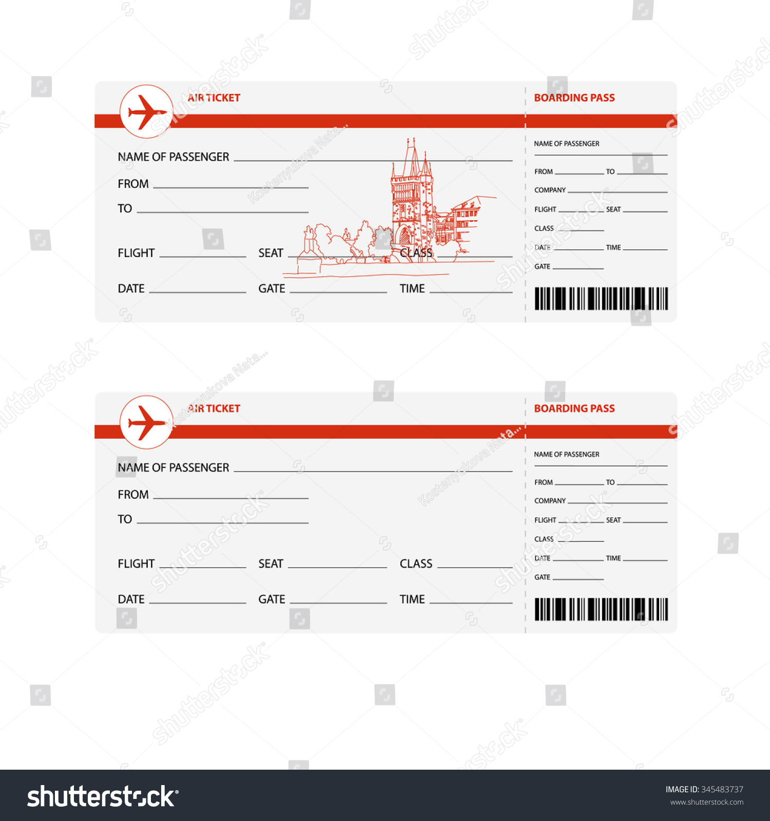 Blank plane tickets for trip to Prague isolated - Royalty Free Stock ...