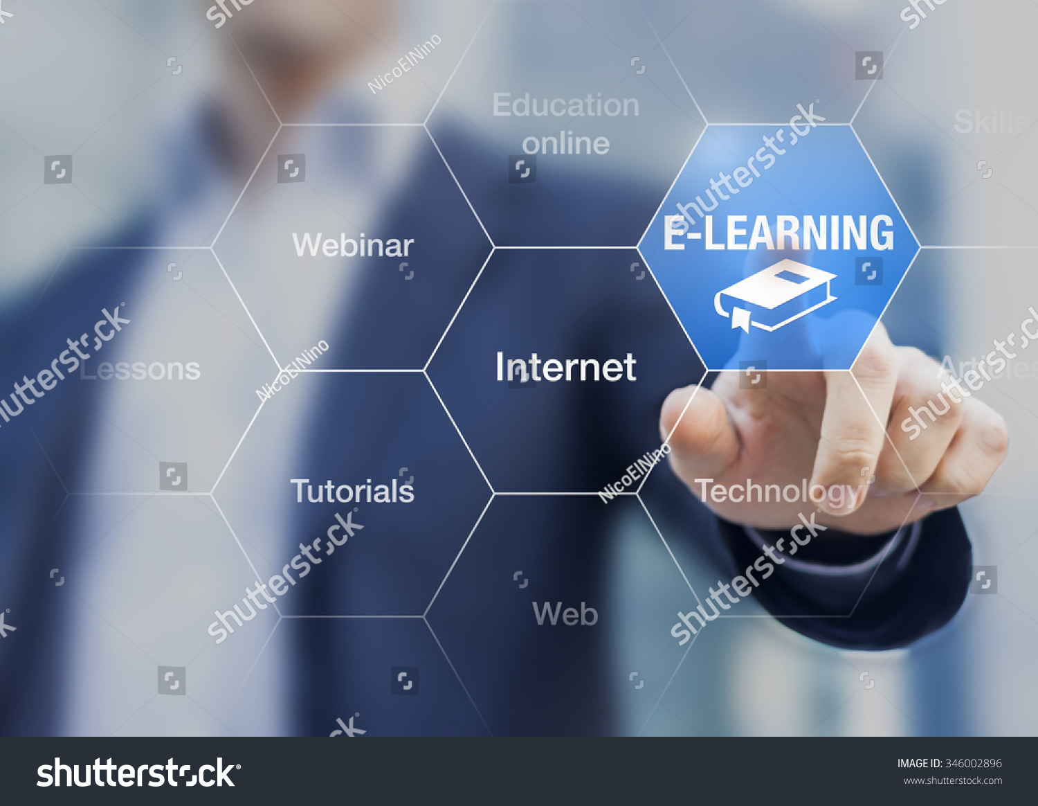 E-learning concept with a teacher presenting online education program #346002896