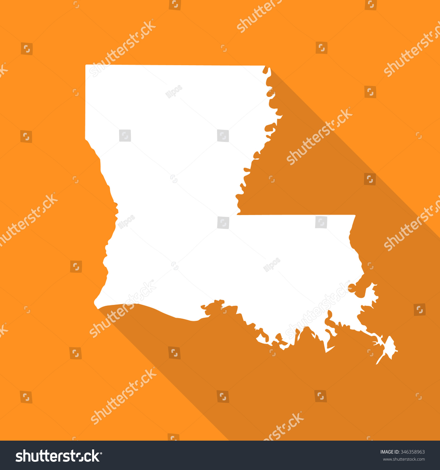 Louisiana white map,border flat simple style with long shadow on orange background #346358963