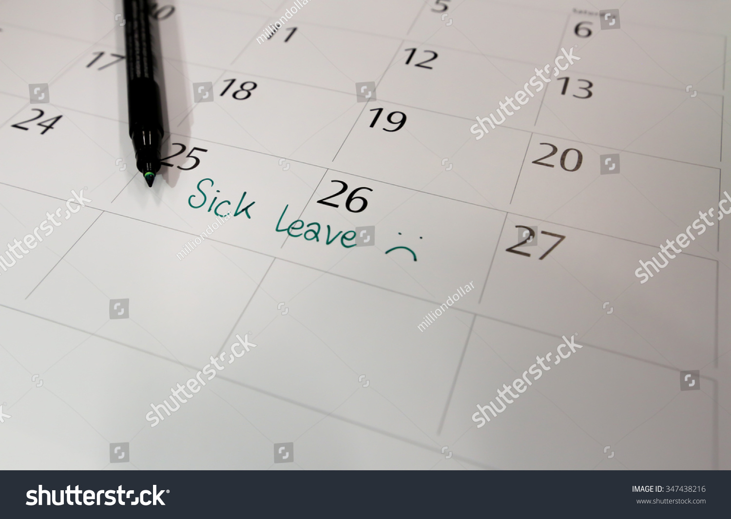 writing calendar sick leave  #347438216