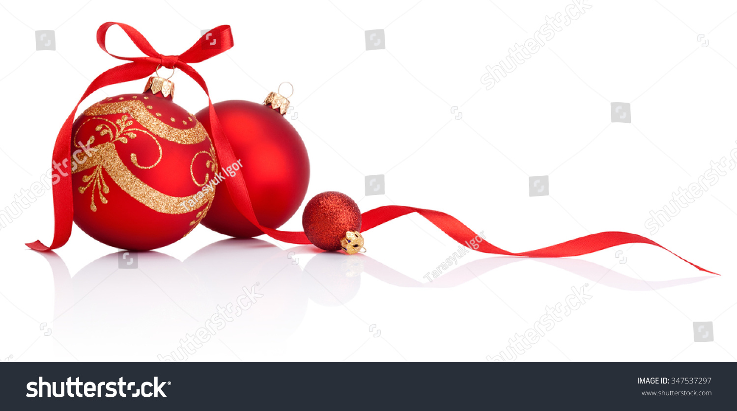 Red christmas decoration baubles with ribbon bow isolated on white background #347537297