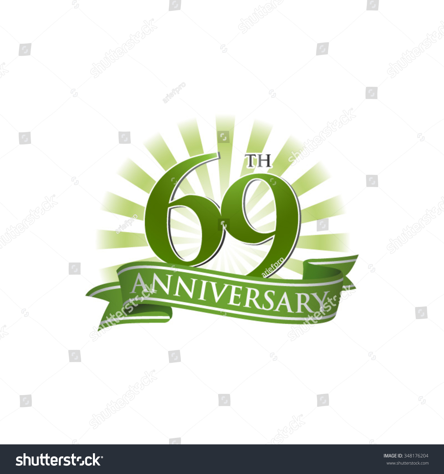 69th anniversary ribbon logo with green rays of - Royalty Free Stock ...