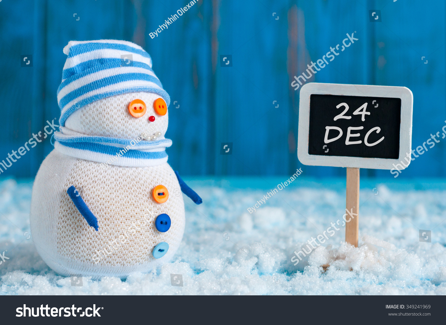 Christmas Eve Date On sign. December 24. Snowman near direction Sign. Xmas Decorations #349241969