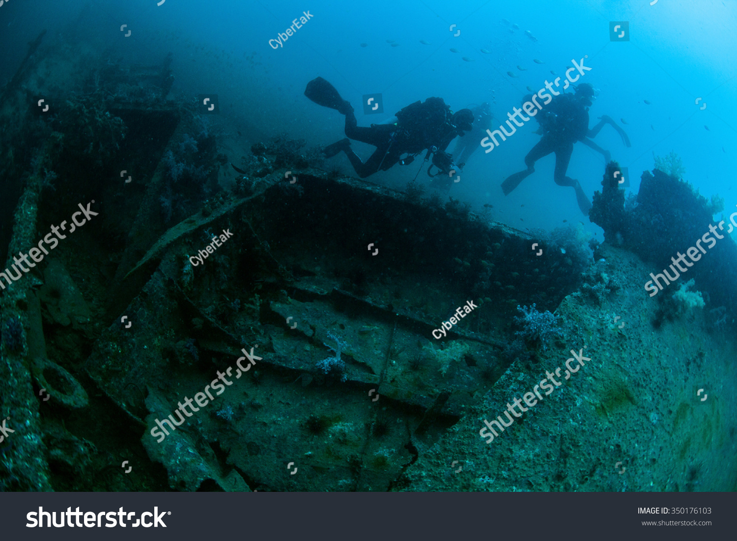 Underwater deep blue sea and scuba divers
 #350176103