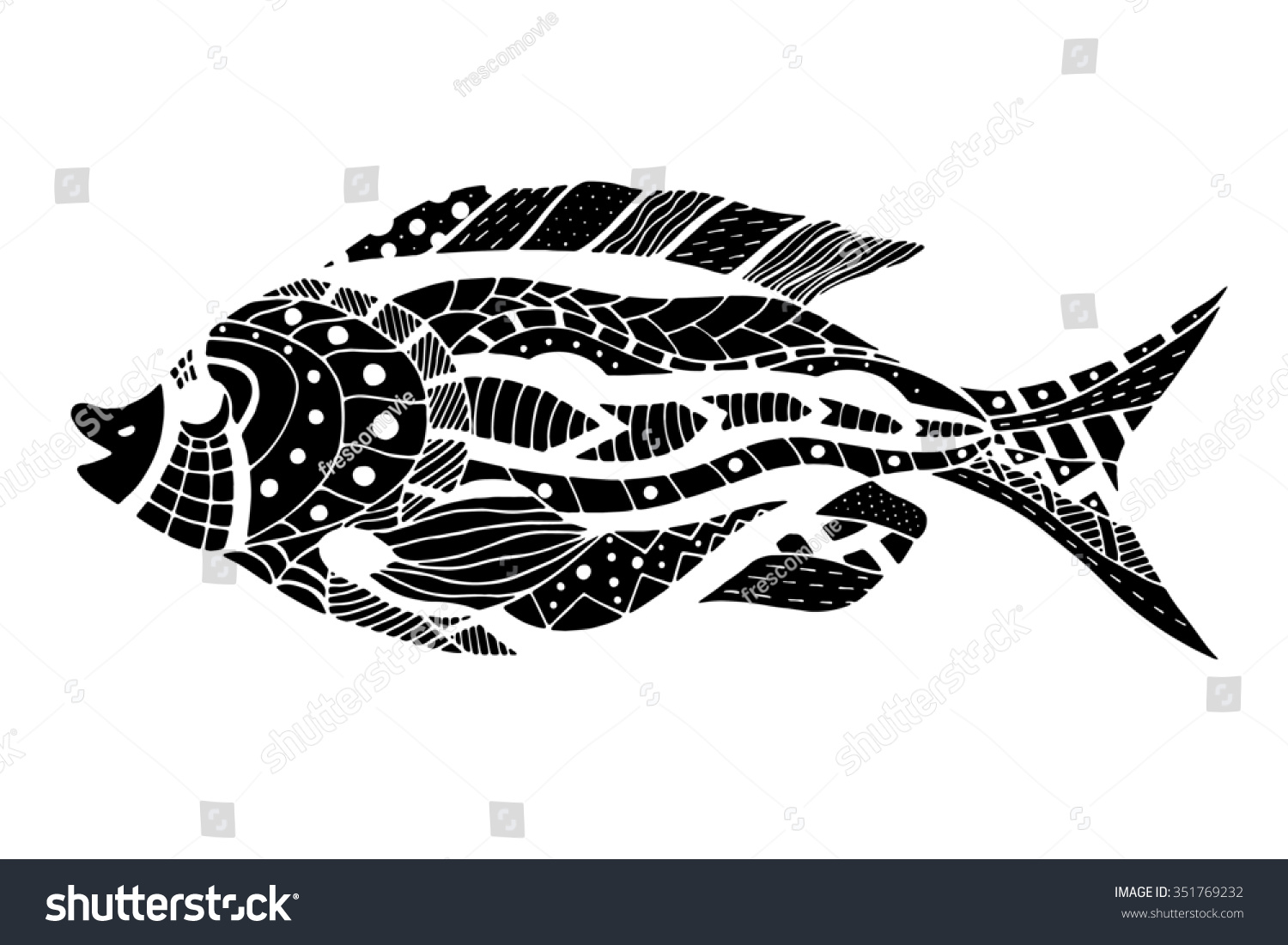 Royalty Free Monochrome Zentangle Stylized Fish 351769232 Stock