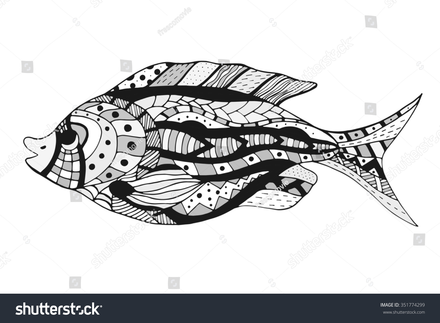 Royalty Free Monochrome Zentangle Stylized Fish 351774299 Stock
