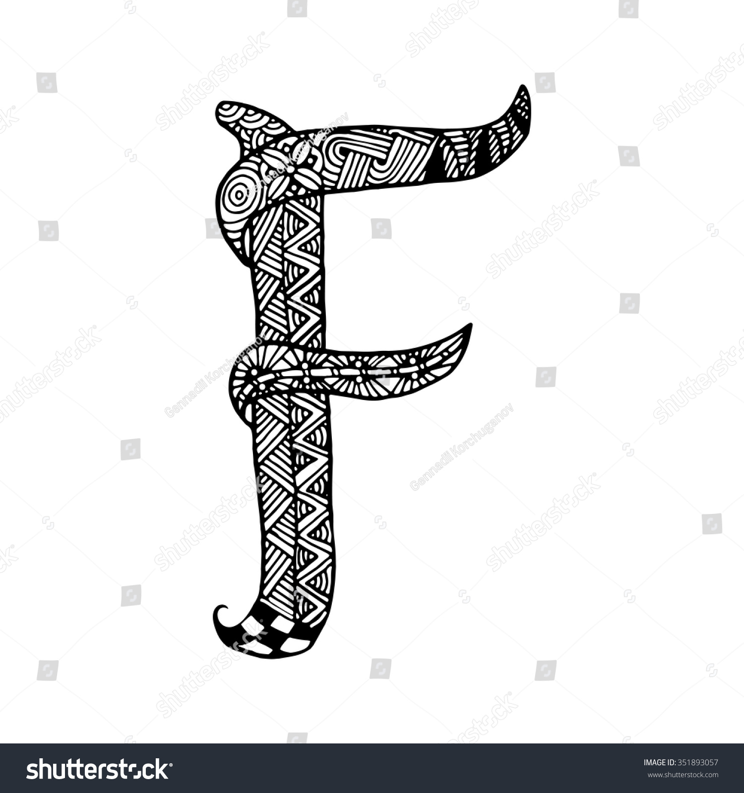 Royalty Free Hand Draw The Letter F Zentangle And 351893057 Stock