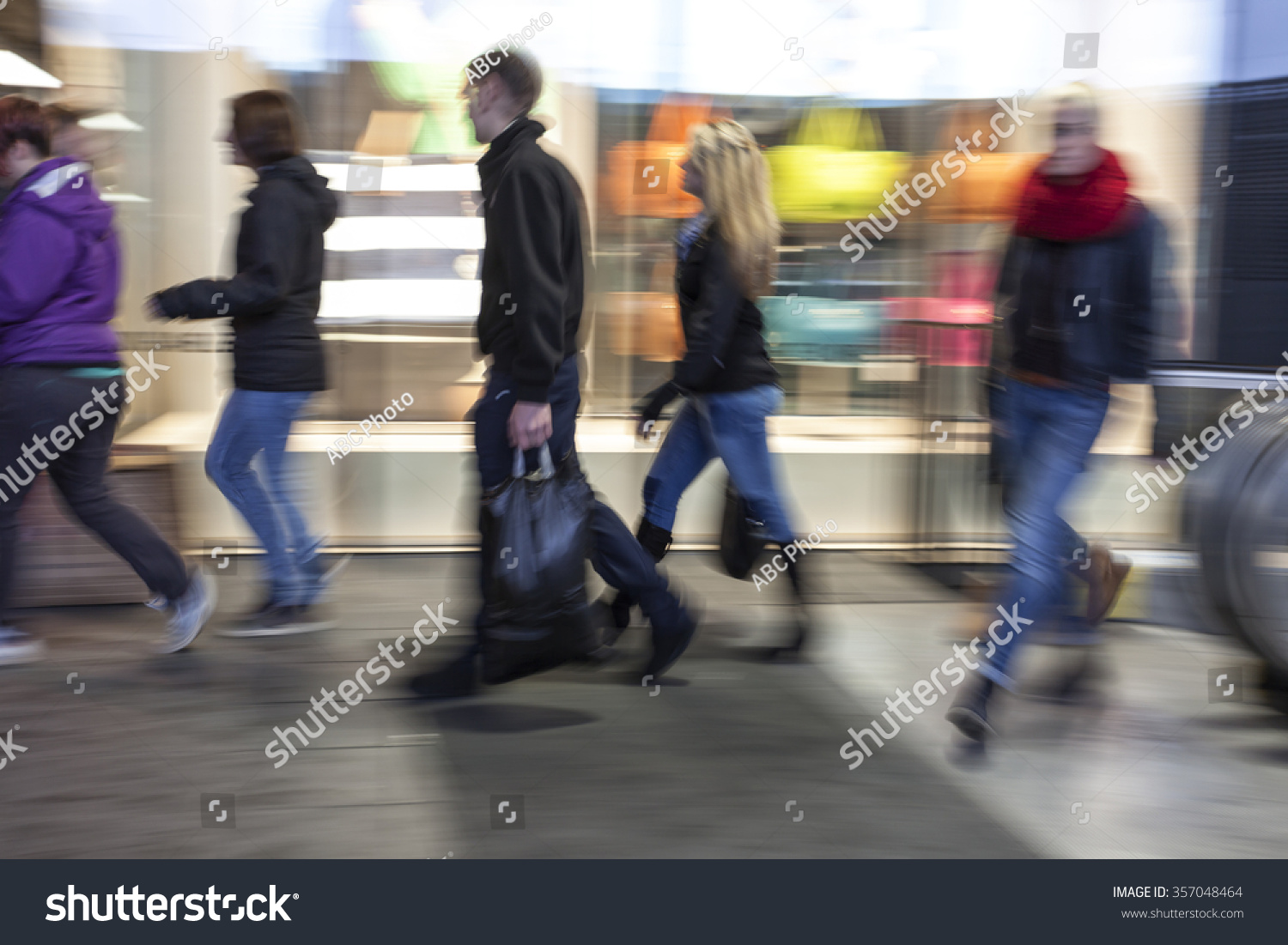 Intentional blurred image of people in shopping center   #357048464