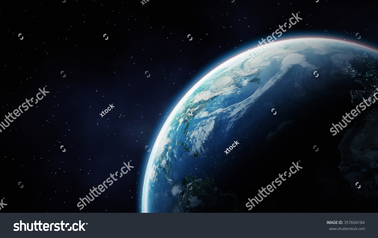 High Resolution Planet Earth view. The World Globe from Space in a star field showing the terrain and clouds. Elements of this image are furnished by NASA #357604184