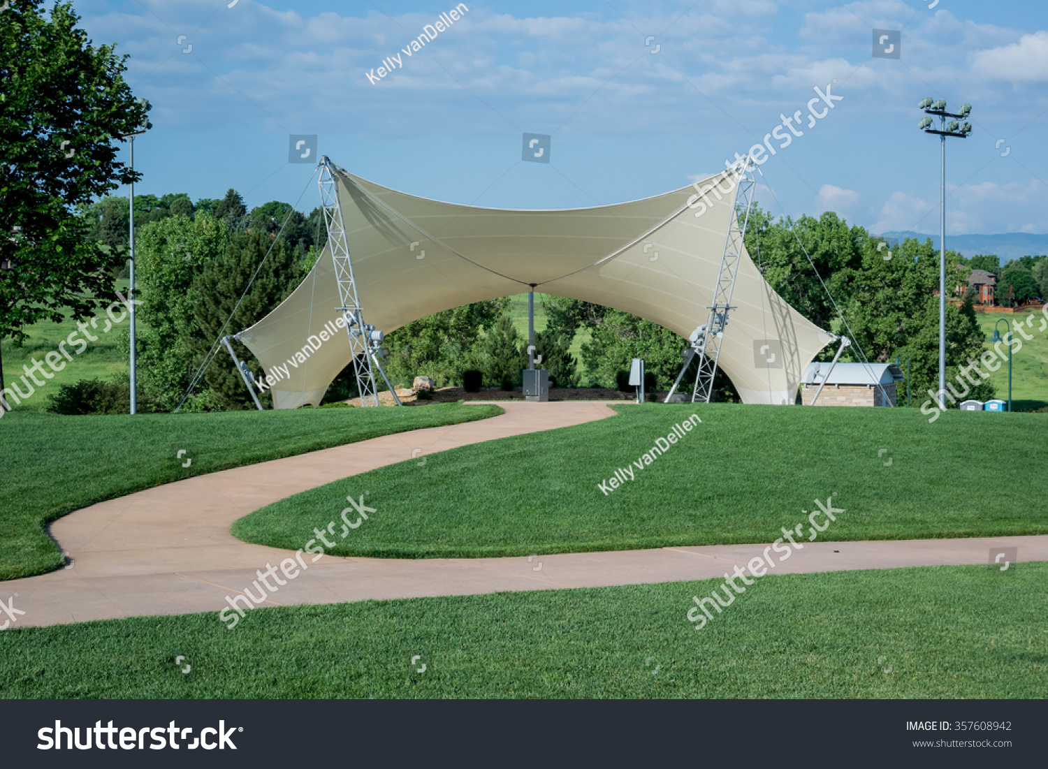 An awning covers an amphitheater in a public park #357608942
