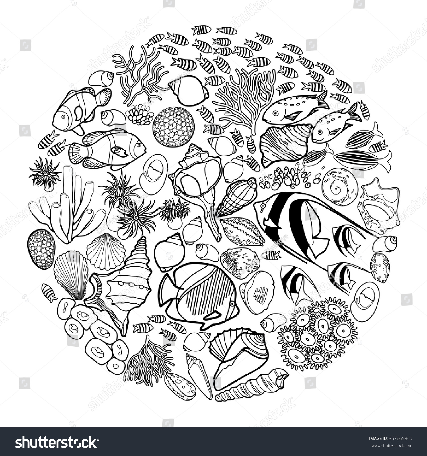 Royalty Free Ocean Flora And Fauna In The Circle 357665840 Stock