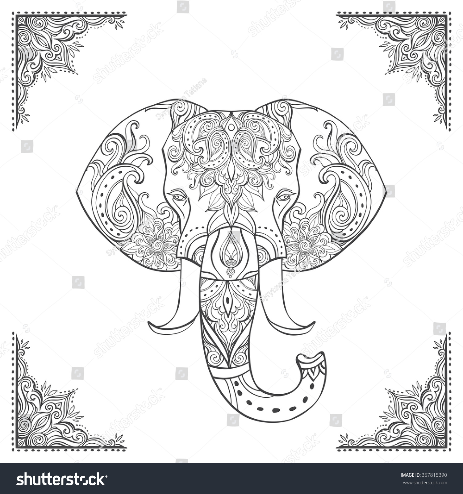 Indian Elephant Head Ornate Elephant Hand Royalty Free Stock Vector 357815390 Avopix Com