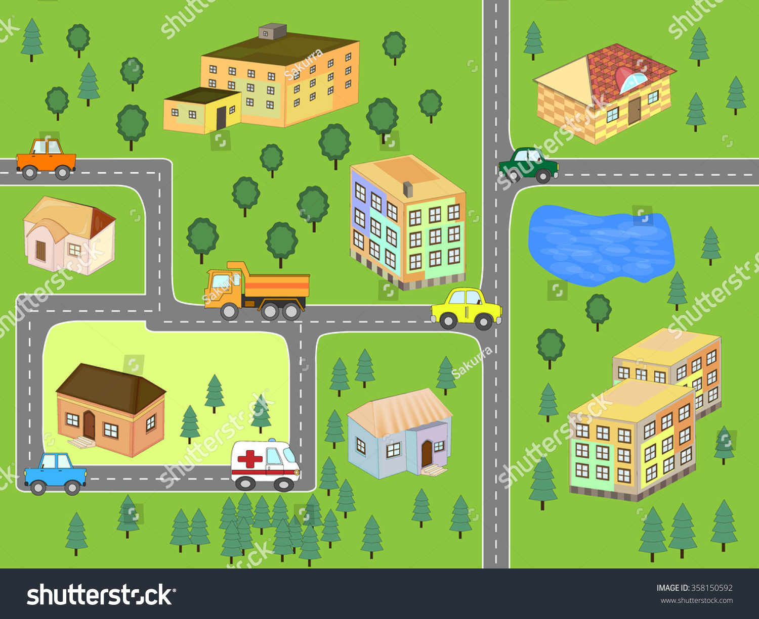 Cartoon Map Seamless Pattern Roads Cars And Royalty Free Stock Vector Avopix Com