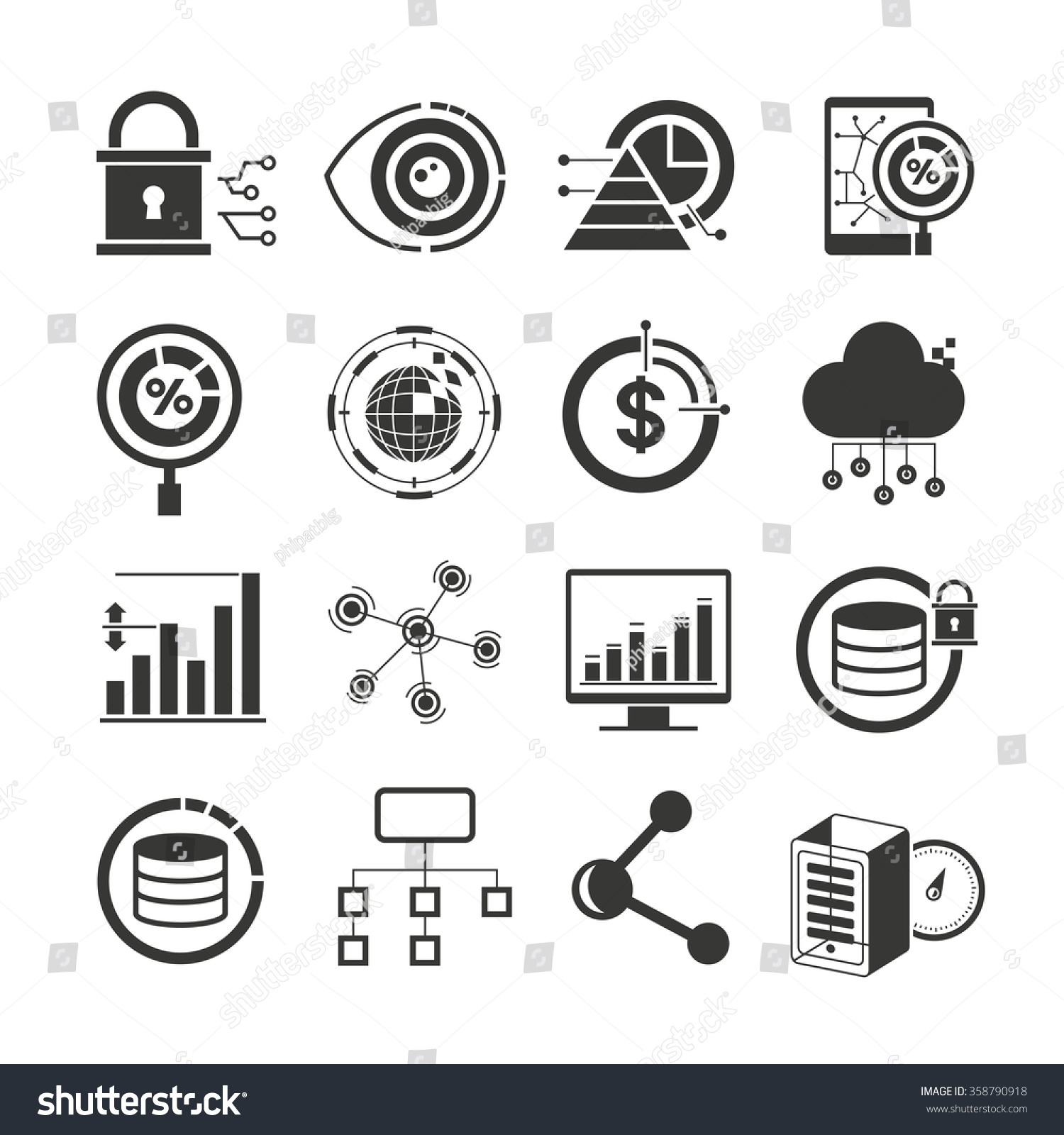 data analytics icons, data processing icons set, - Royalty Free Stock ...