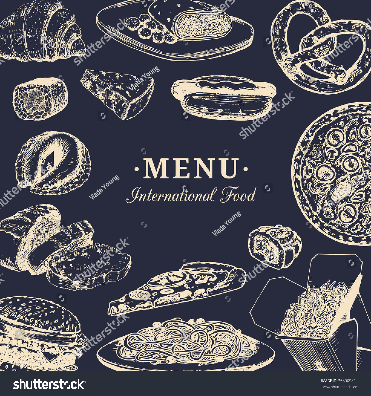 Vector international food menu. Fusion cuisine - Royalty Free Stock ...