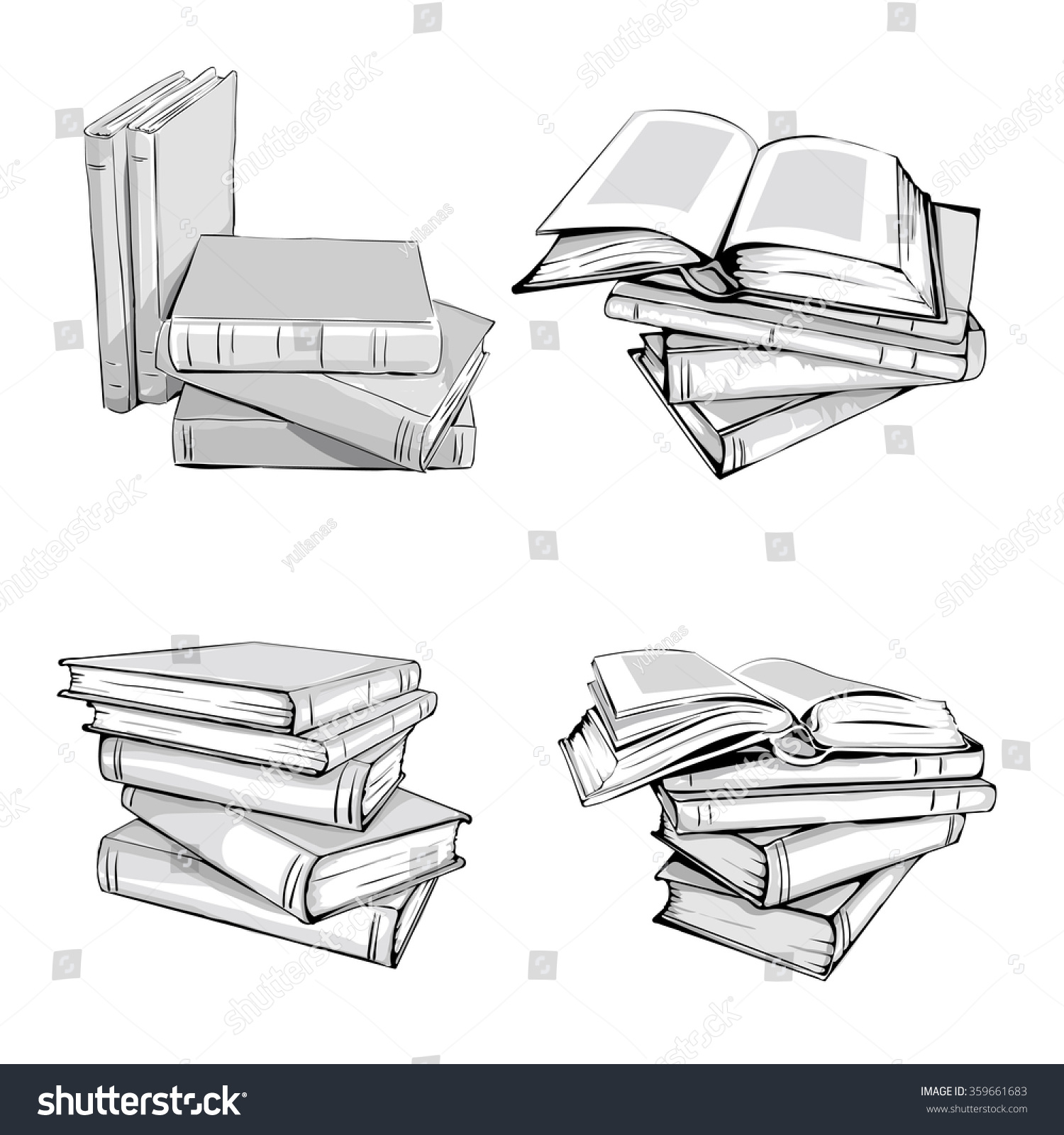 Books set. Opened and closed books, stacked - Royalty Free Stock Vector ...