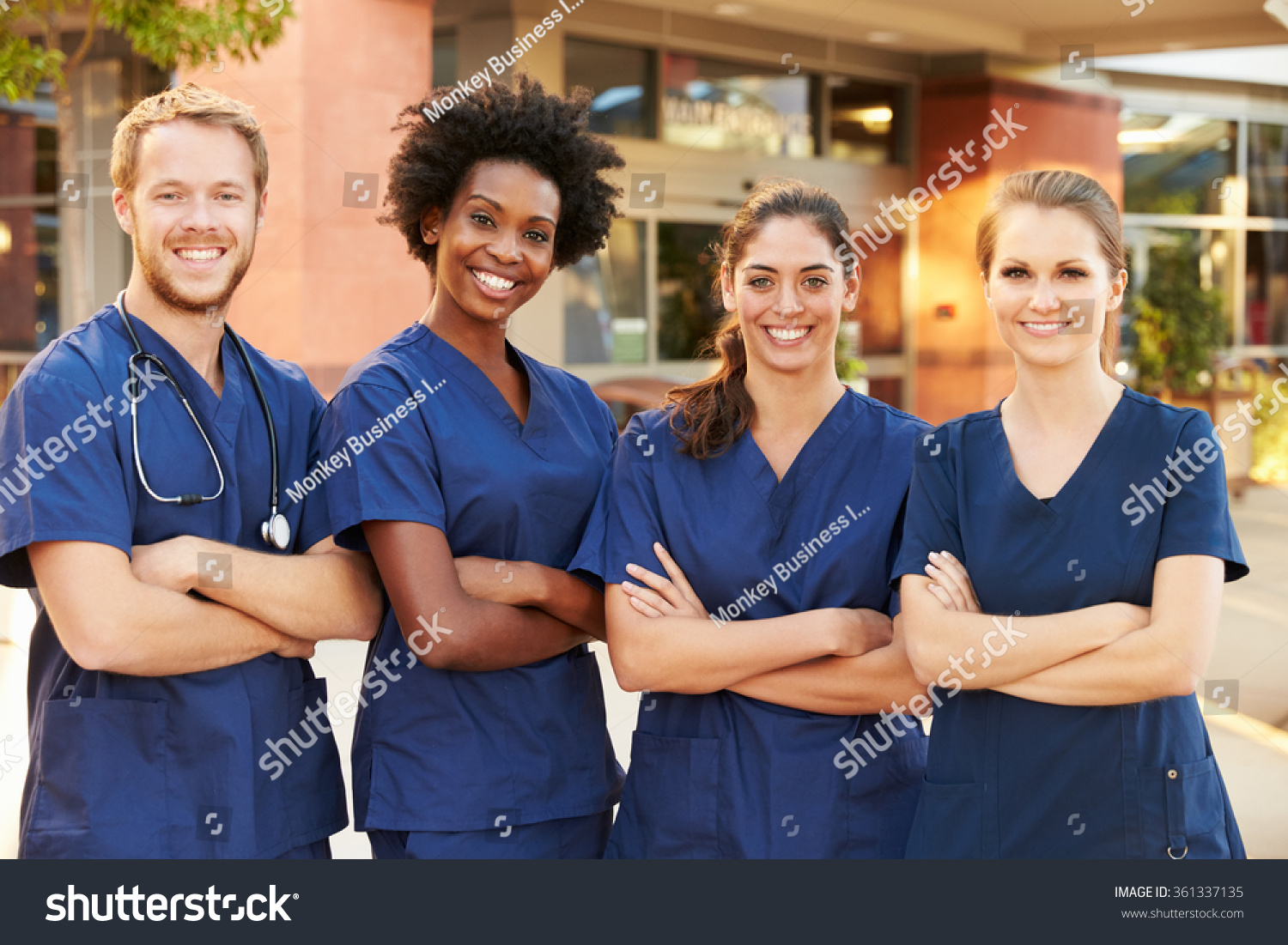 Portrait Of Medical Team Standing Outside Hospital #361337135