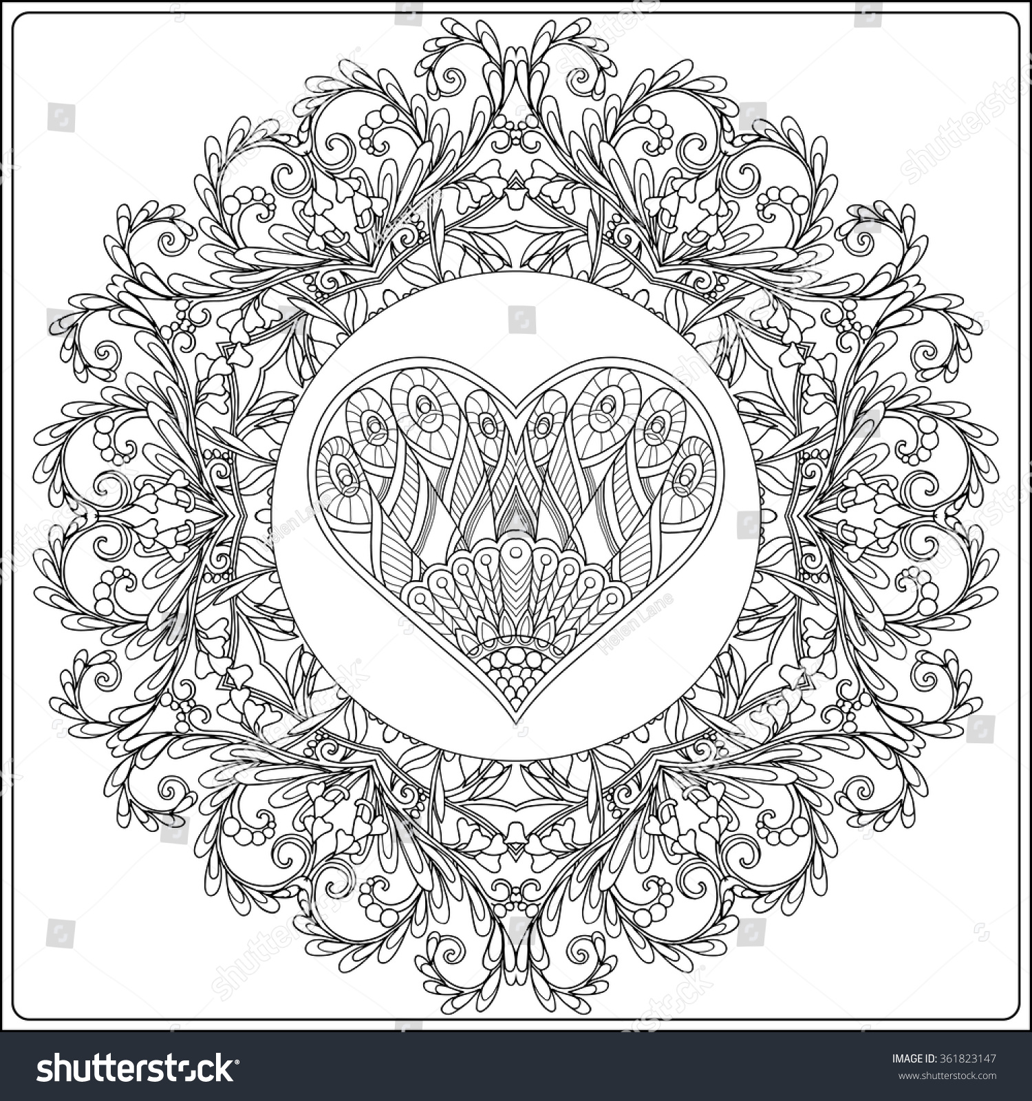 Hand Drawn Floral Mandala And Decorative Love Heart For Valentines Day Vector IllustrationColoring Book Adult Older Children Coloring Page