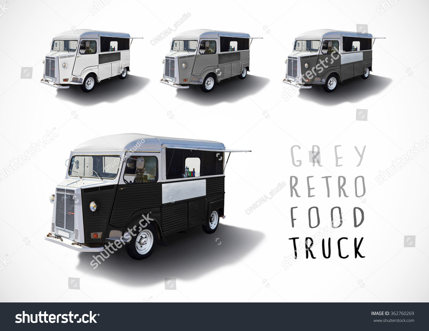 Set of grey scale retro food trucks isolated with cutting path #362760269