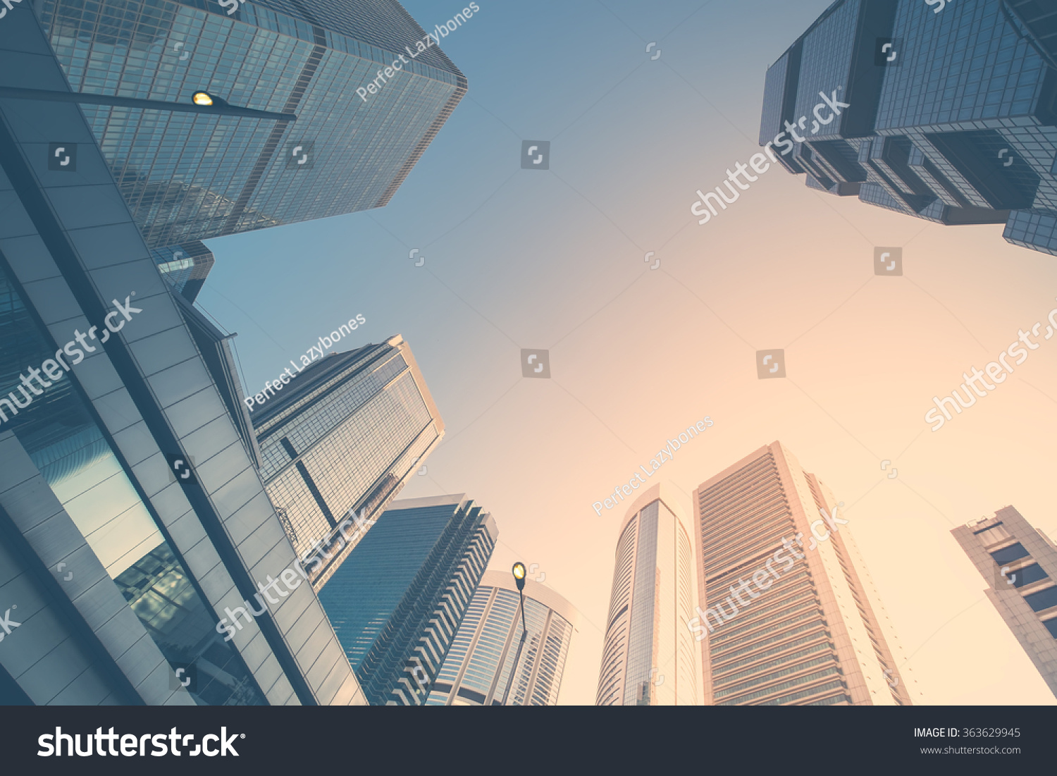 Abstract futuristic cityscape view with modern skyscrapers. Hong Kong #363629945