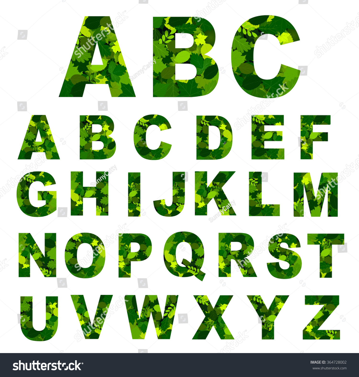 Green Leaves Font - All Alphabet Letters. Vector - Royalty Free Stock ...