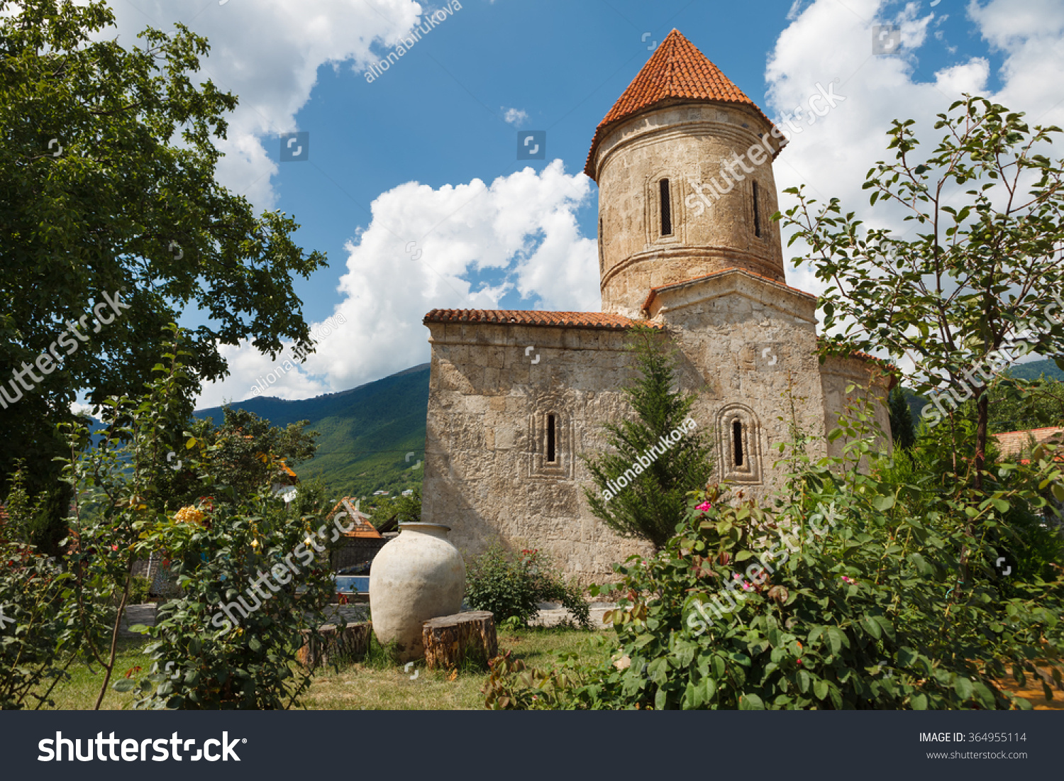Old Albanian church temple in Kish province of Azerbaijan #364955114