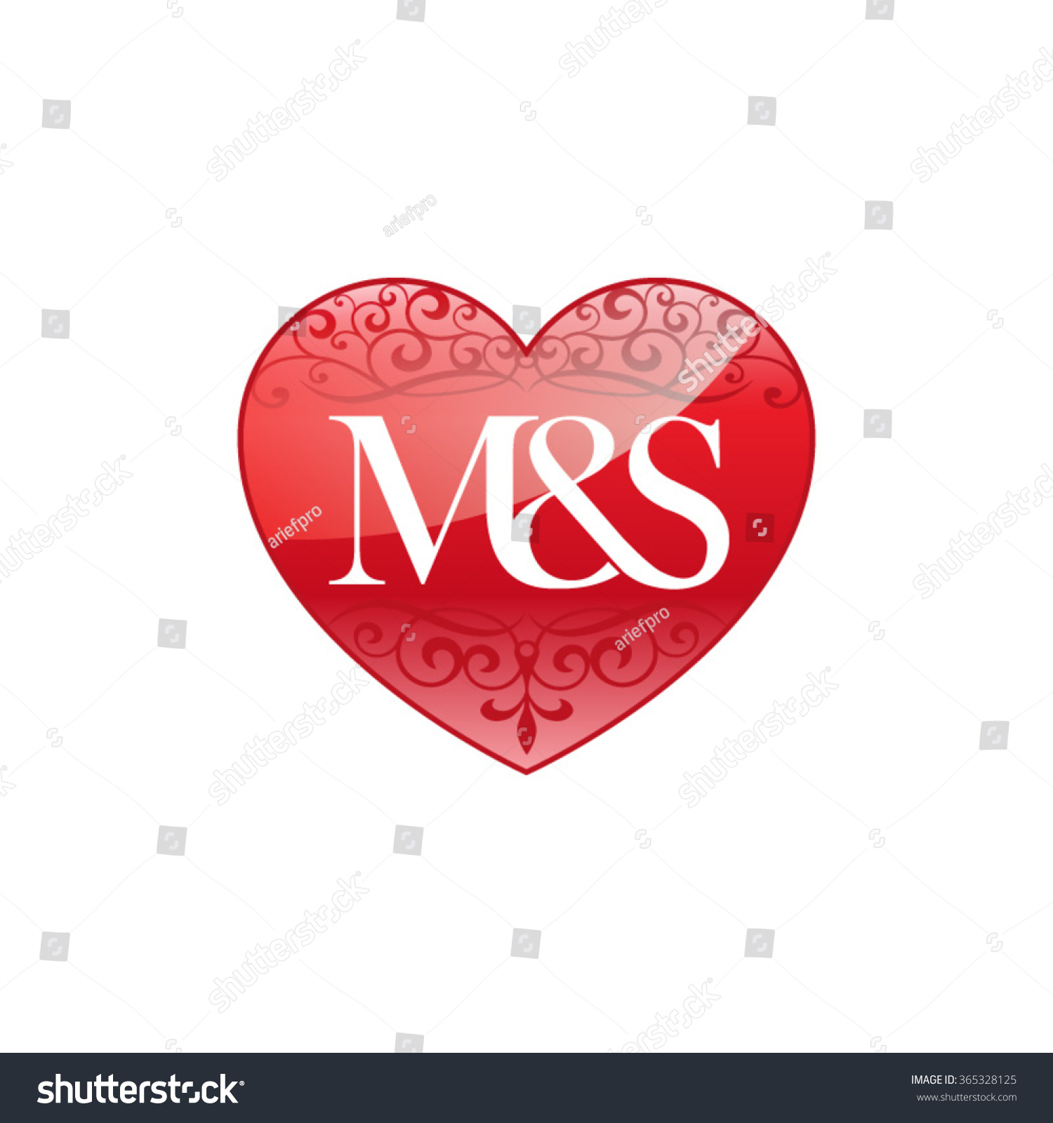 M S Initial Letter Logo With Ornament Heart Royalty Free Stock Vector Avopix Com