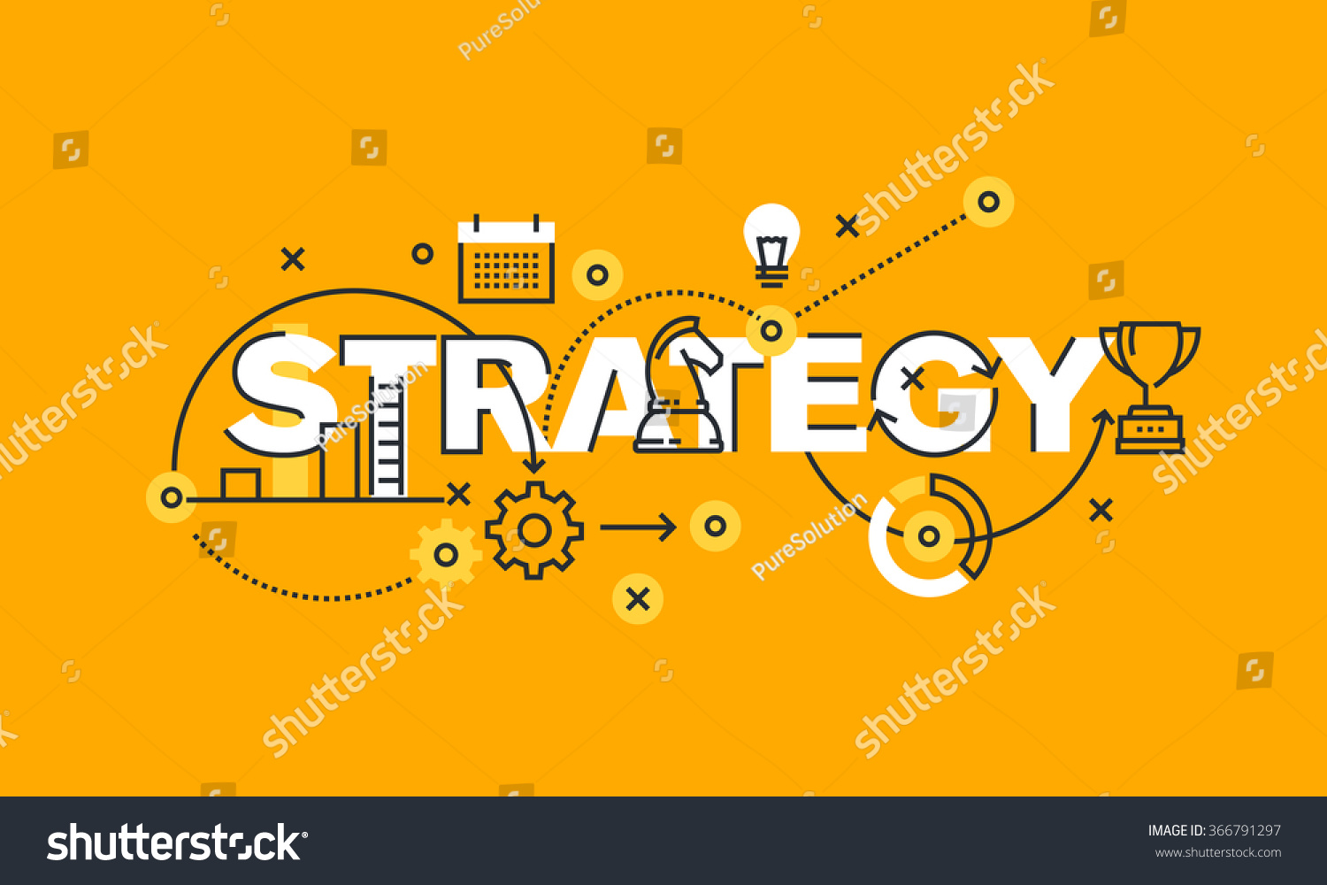 Thin line flat design banner of business and marketing strategy.  Modern vector illustration concept of word strategy for website and mobile website banners, easy to edit, customize and resize. #366791297