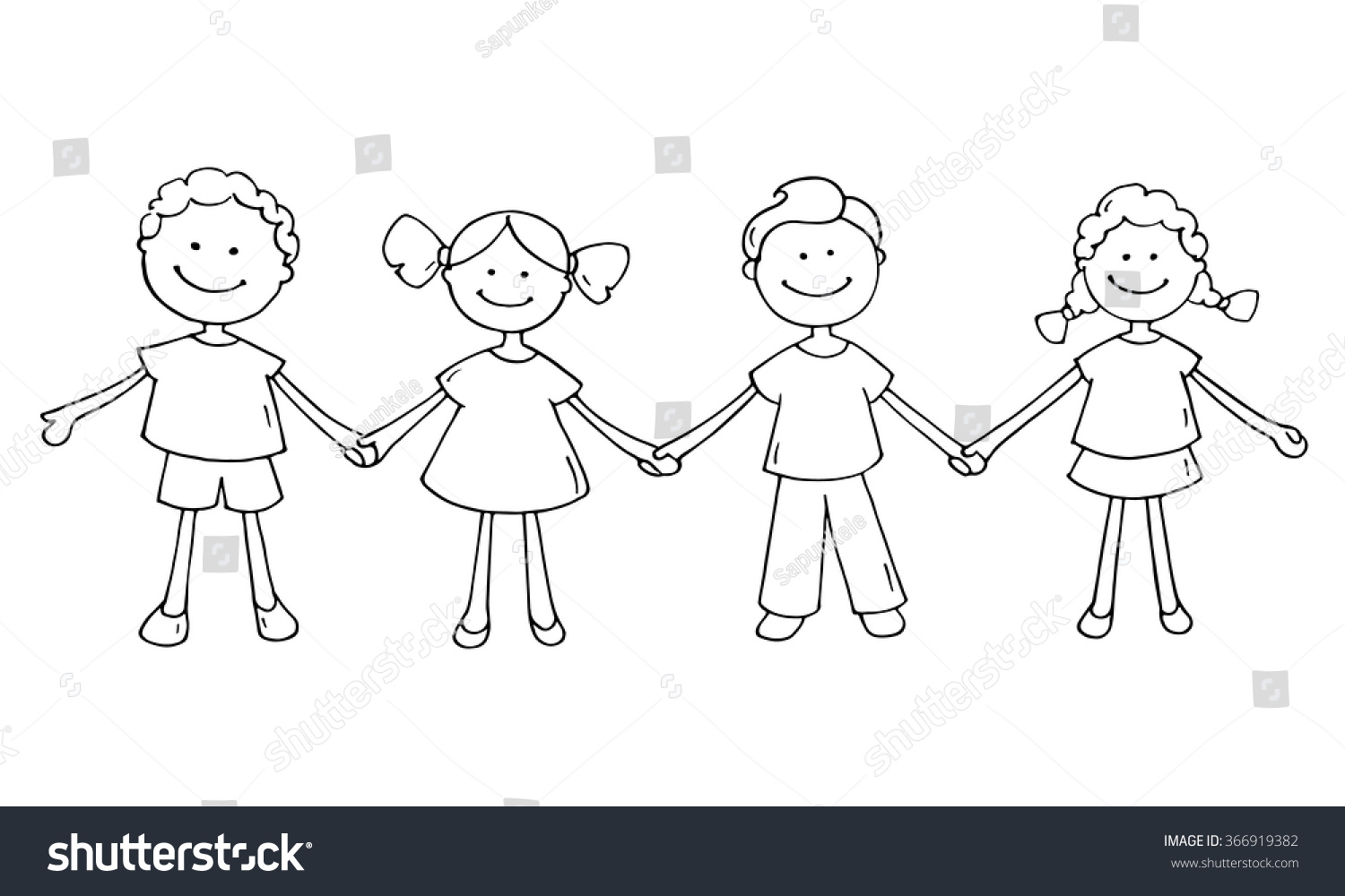 Cute Happy Kids Standing Together Doodle Royalty Free Stock Vector Avopix Com