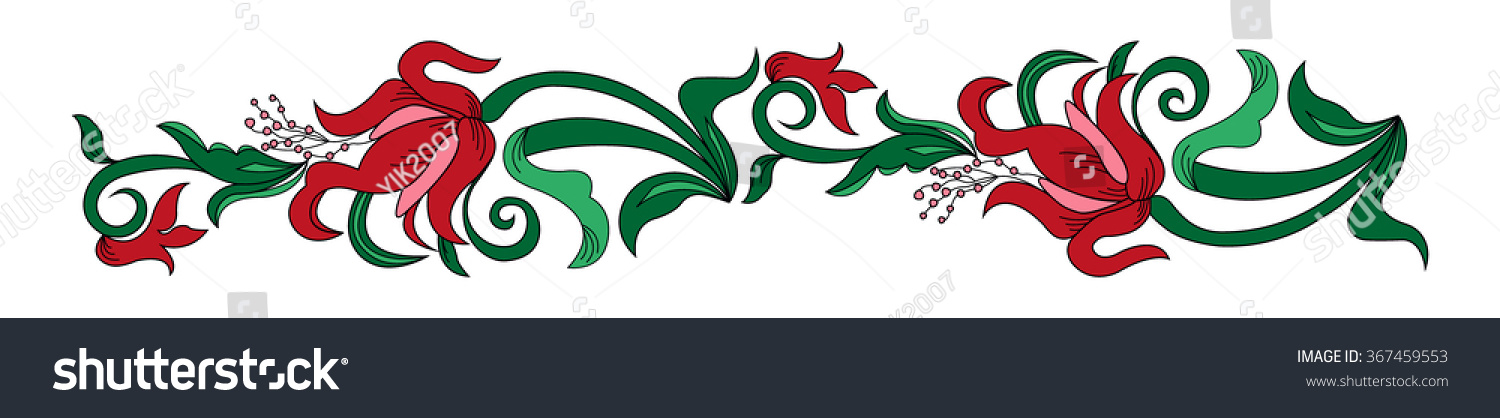 Color bouquet of flowers (lily) using traditional Ukrainian elements. Border pattern.  #367459553