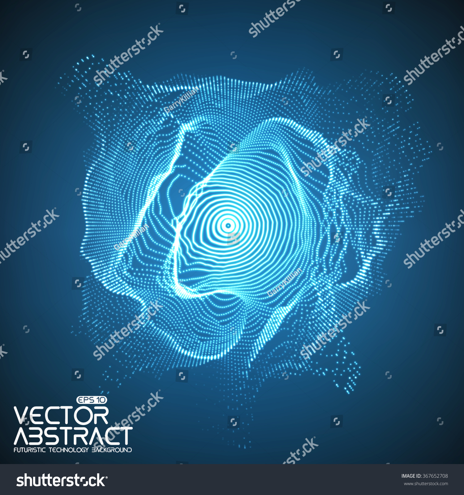 Abstract vector mesh on blue background. Futuristic style card. Elegant background for business presentations.  Corrupted point sphere.  Chaos aesthetics. #367652708