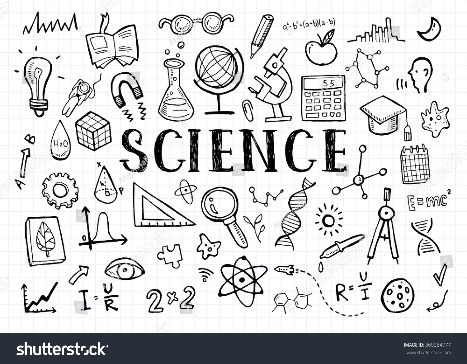 Royalty Free Science Doodles On White Grid Paper 369284777 Stock