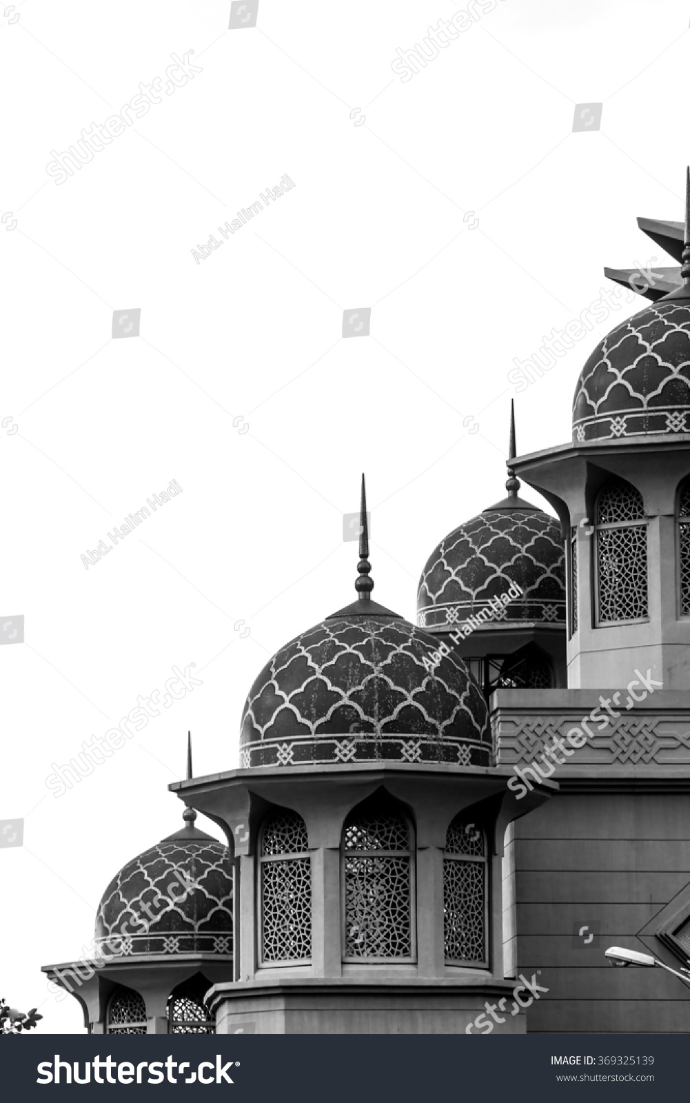Islamic design of mosque with domes.  #369325139