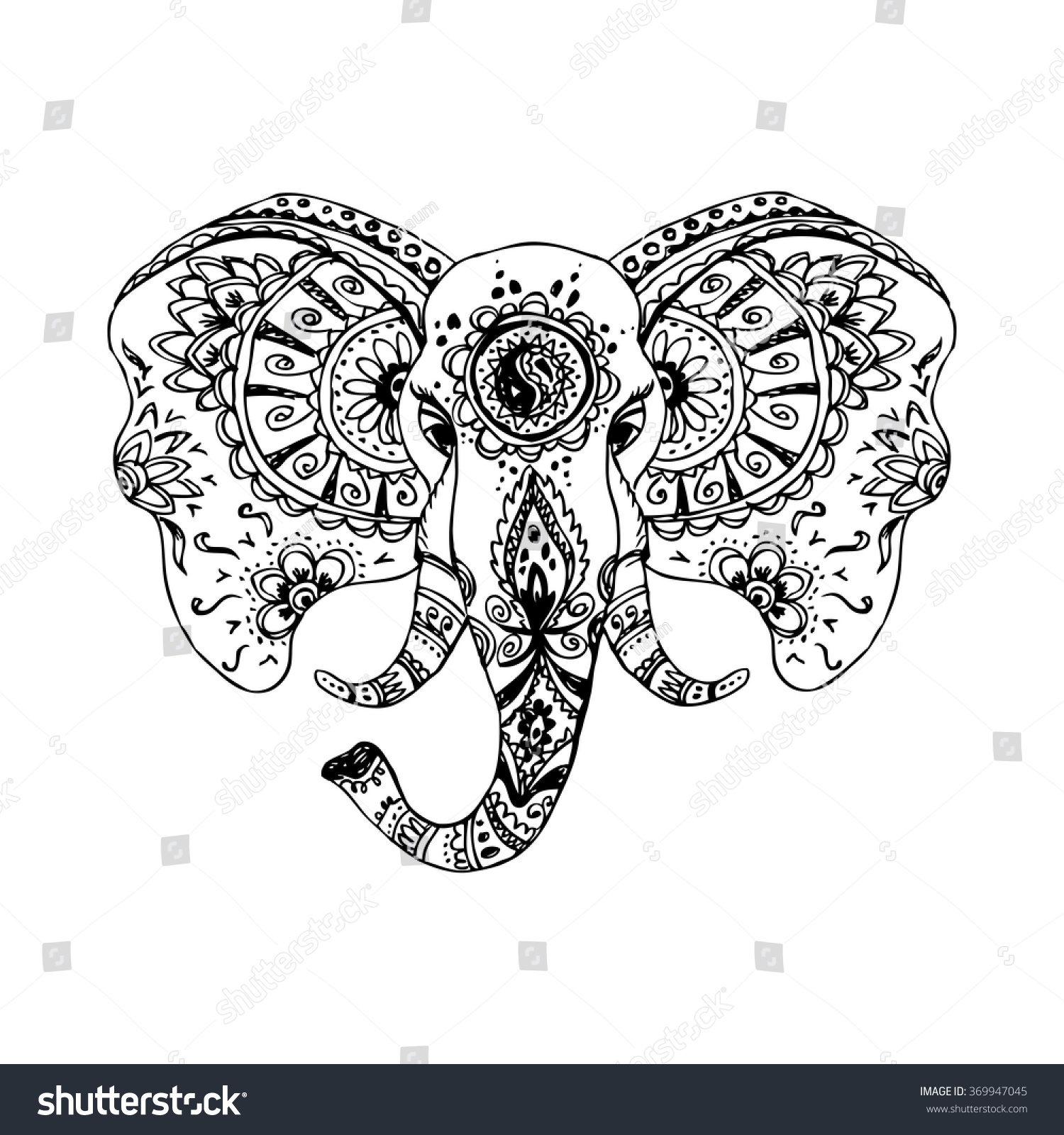 Vector Abstract Elephant In Indian Style MehndiVector Hand Drawing Isolated On White Background
