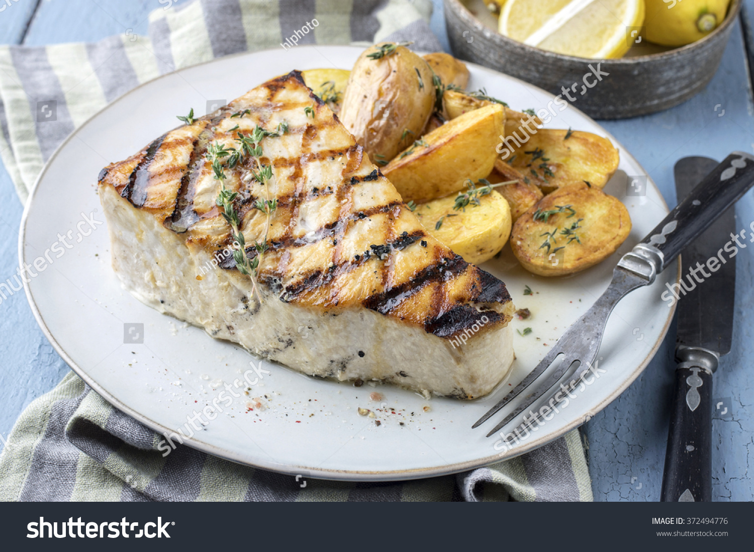 Barbecue Swordfish Steak on Plate #372494776